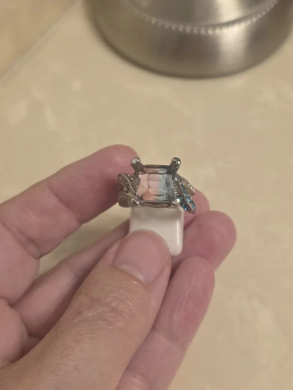 925 Silver Ombre Square Cut Ring Size 8